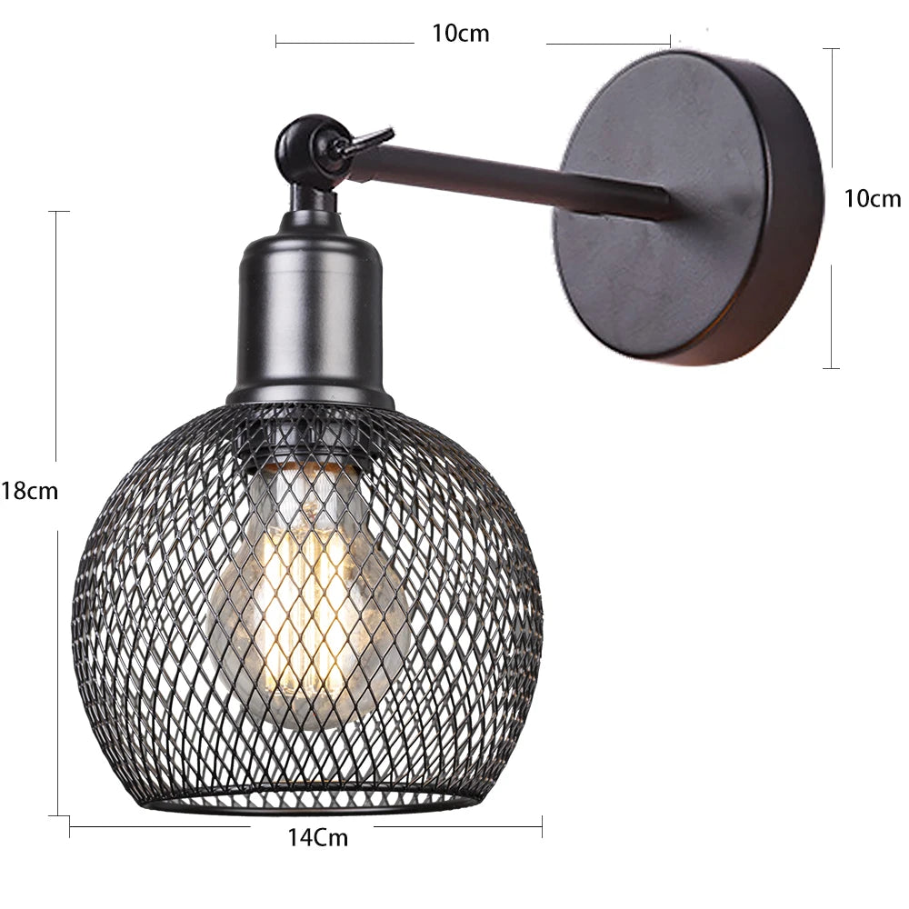 Wall-mounted light fixture with mesh design and dimensions indicated
