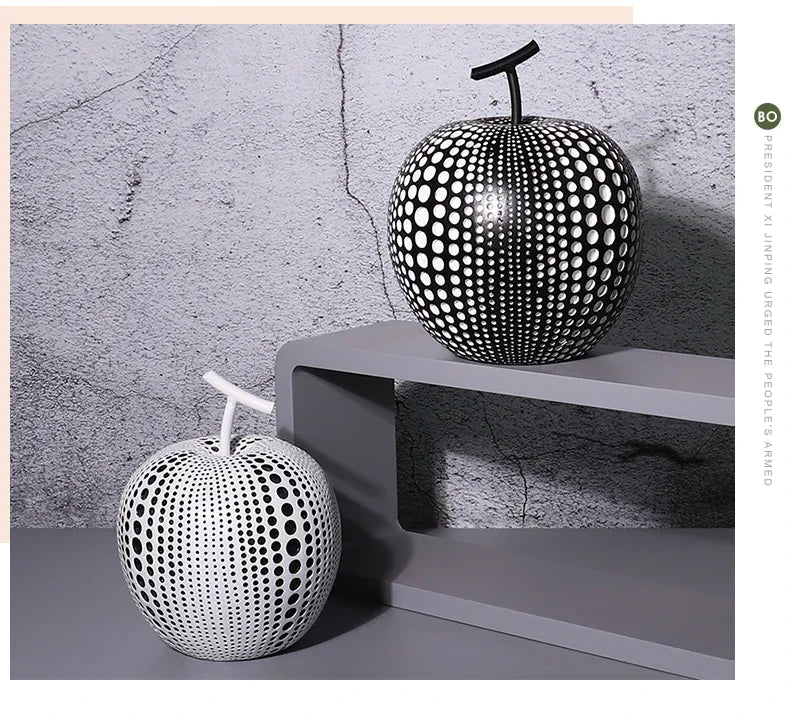 Modern Minimalist Resin Apple Decoration – Black & White Contemporary Home Decor