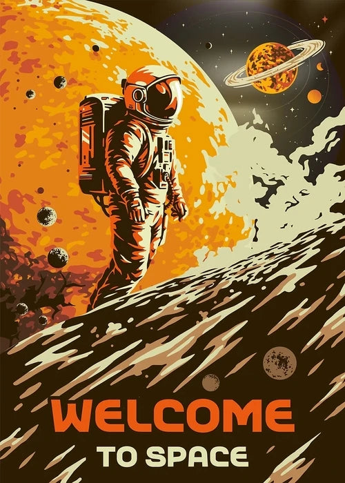 Vintage Space Wall Art – Retro Astronaut & Rocket Illustration Canvas Prints