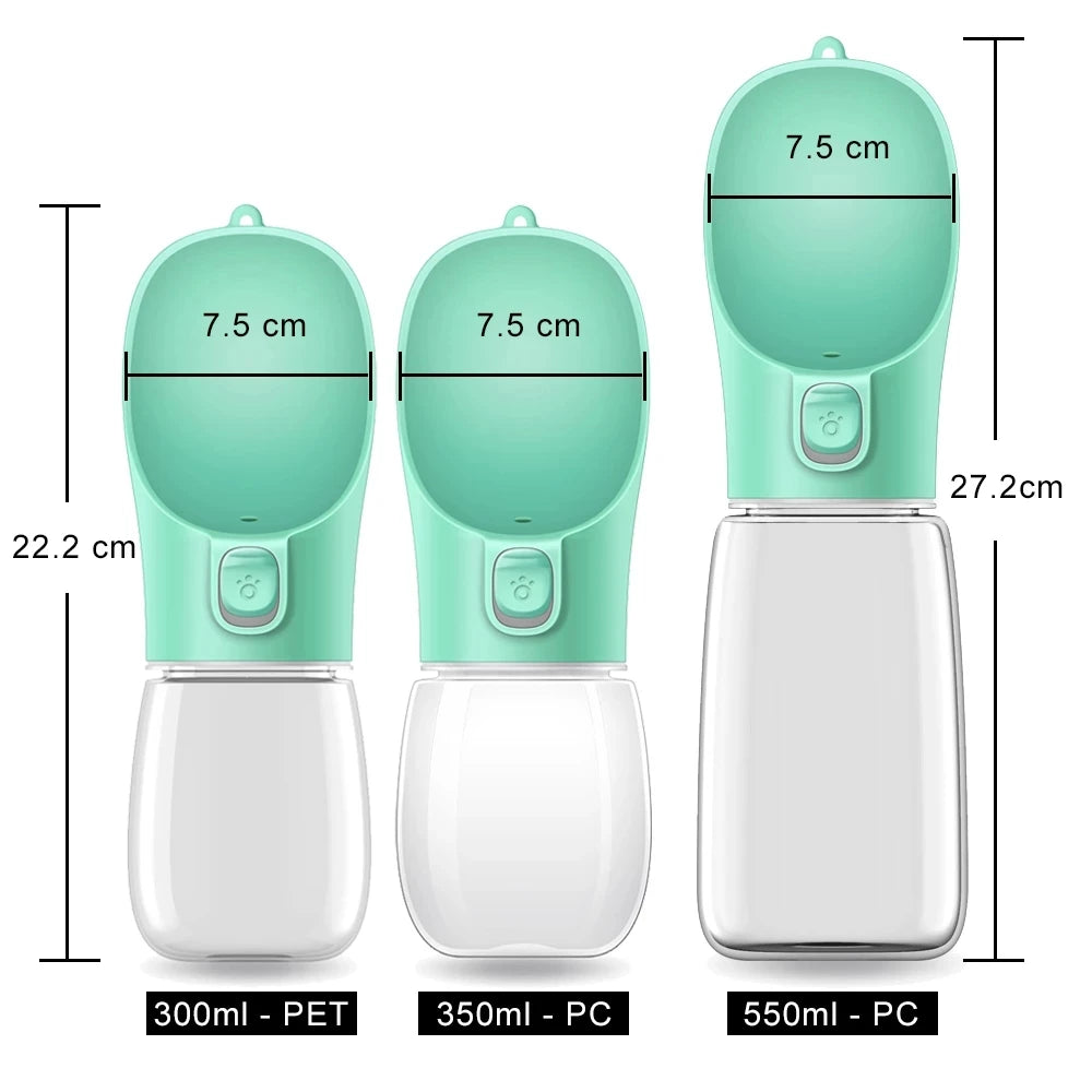 Green pet water bottle with measurements and capacity labels on a white background