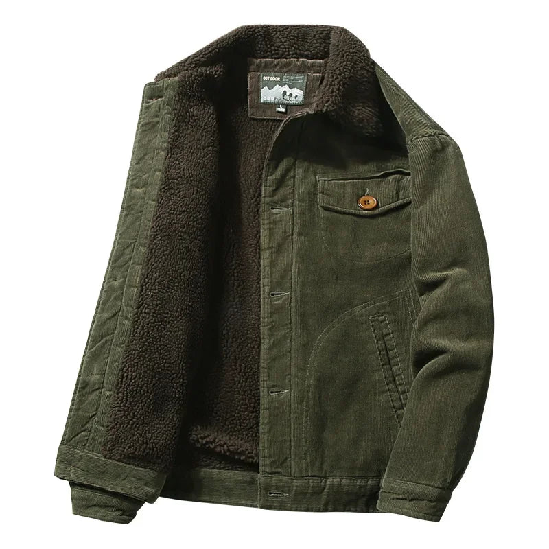 Green jacket with fleece lining on a white background