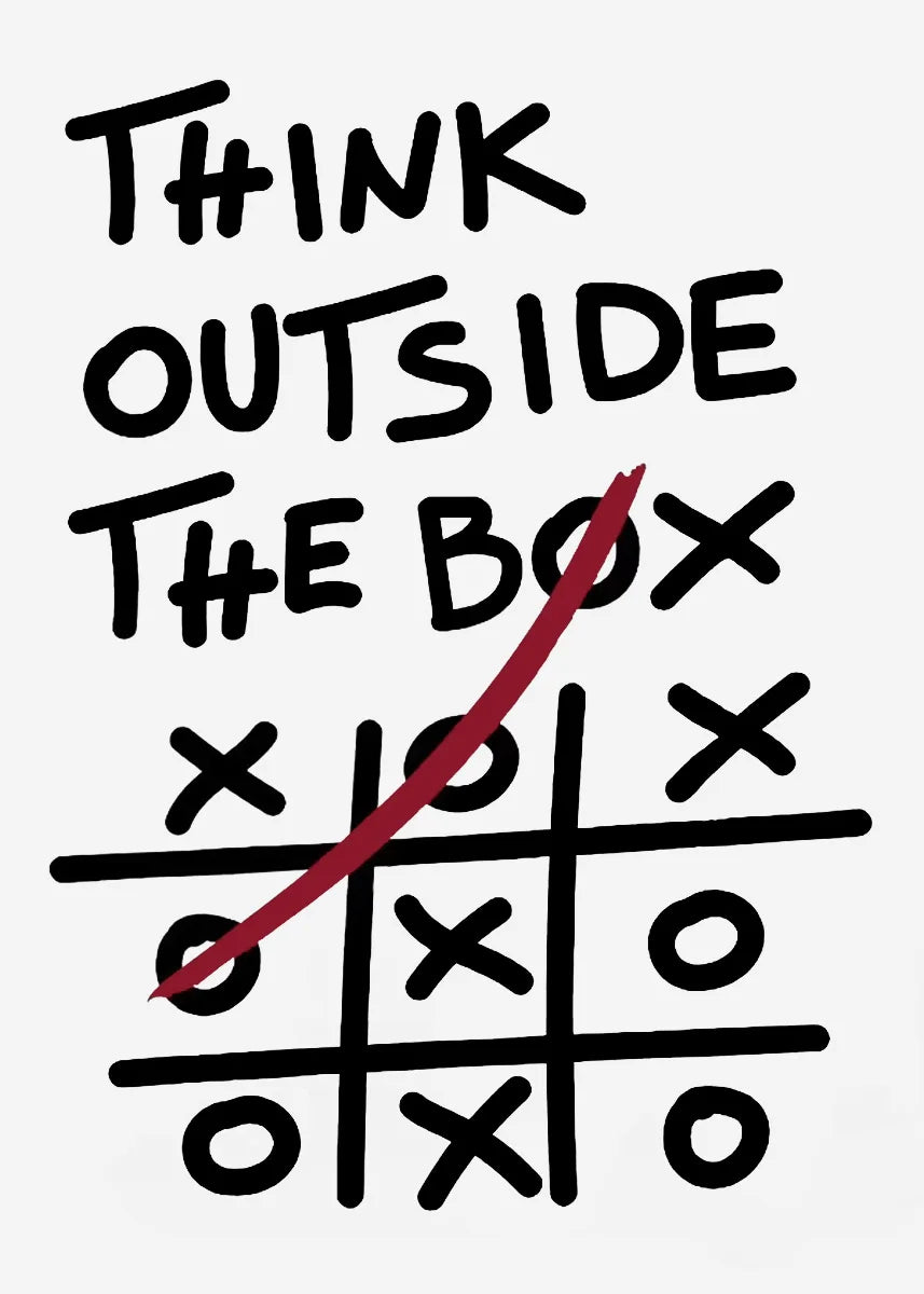 Noughts and crosses game with 'Think Outside The Box' text