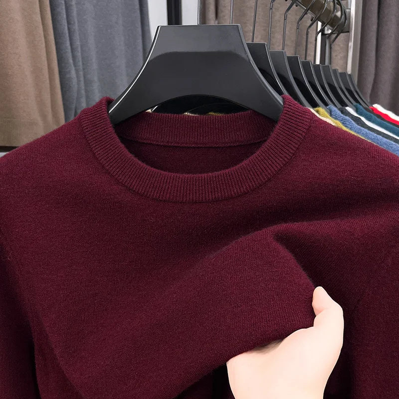 Men’s Classic Knit Sweater – Round Neck Long Sleeve Casual Pullover for Autumn/Winter