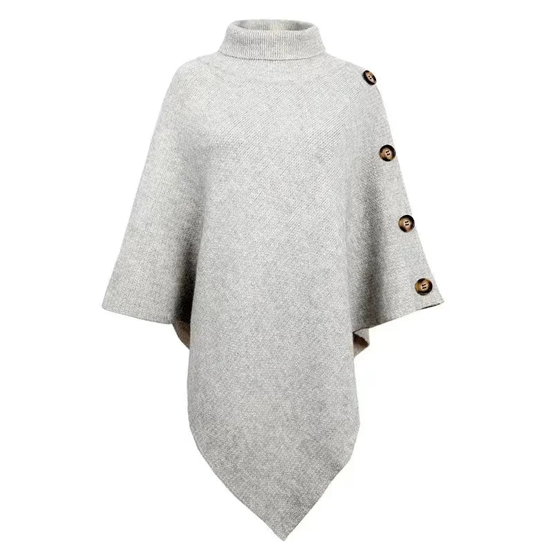 Gray poncho with button details on a white background
