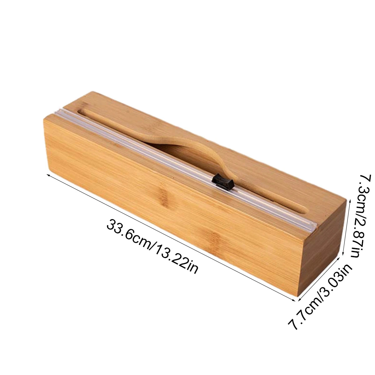 Bamboo kitchen wrap dispenser with integrated foil and cling film cutter