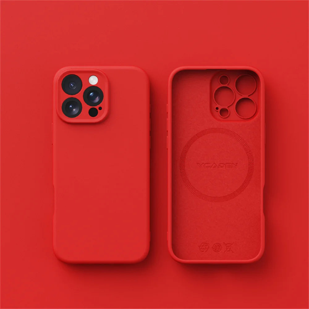 Red phone case with brand logo on a red background