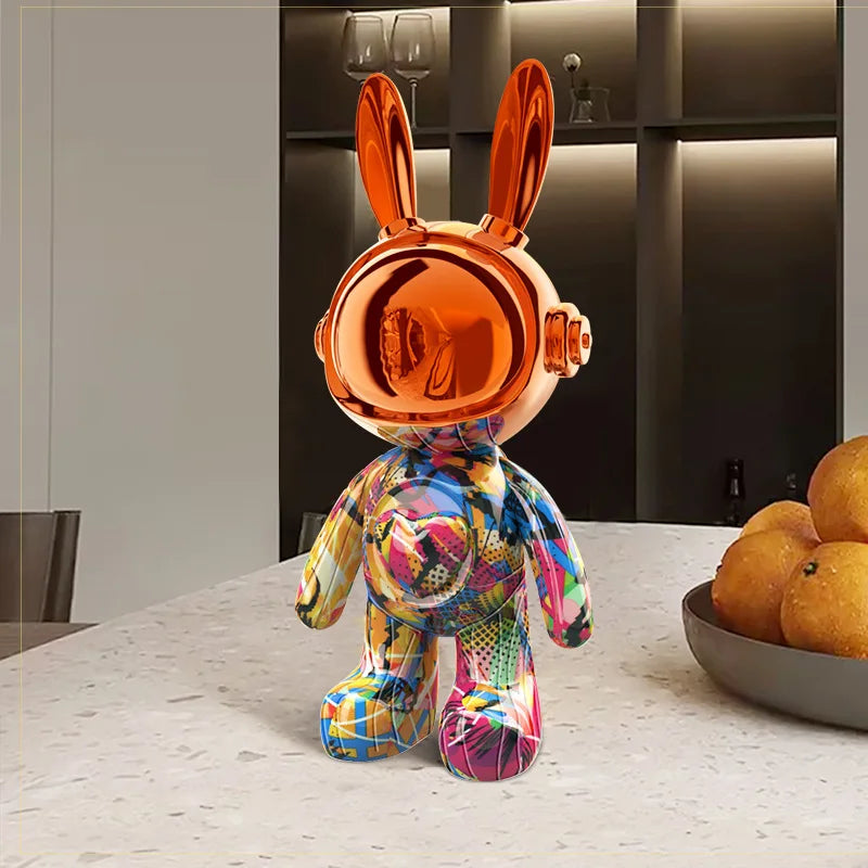 Graffiti Rabbit & Bear Resin Statue – Modern Collectible Art Ornament