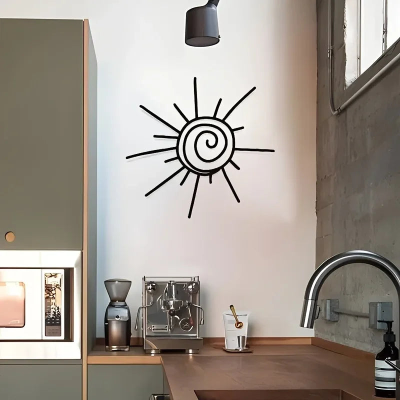 large-metal-sun-wall-art-modern-garden-decor in a kitchen setting