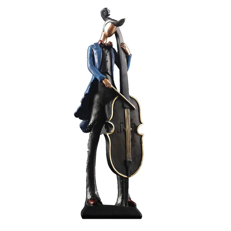 Statue of a person playing a double bass on a white background