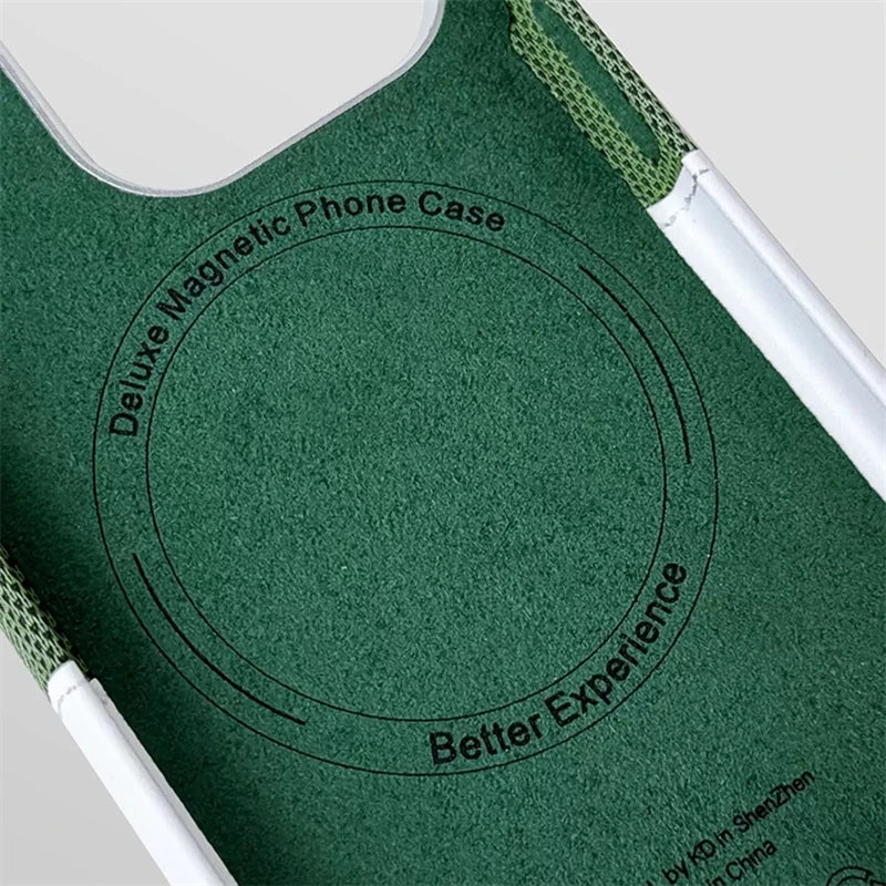 Green phone case with text on a gray background