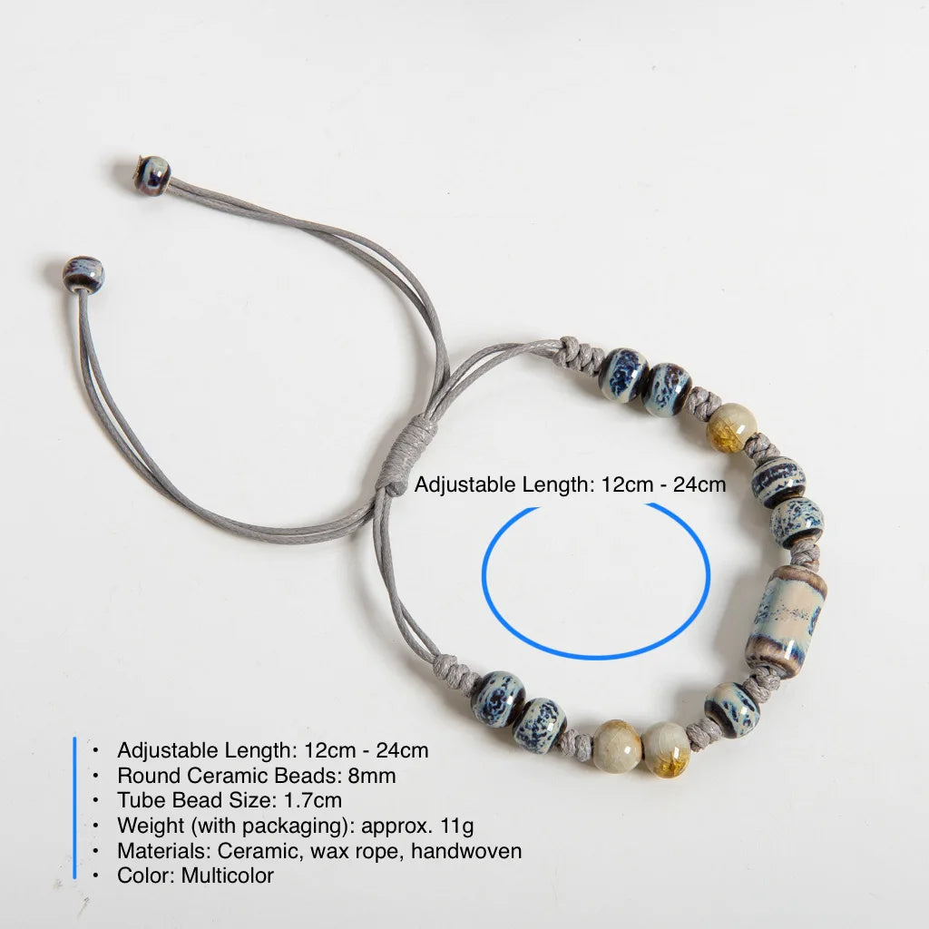 Beaded necklace with adjustable length on a white background