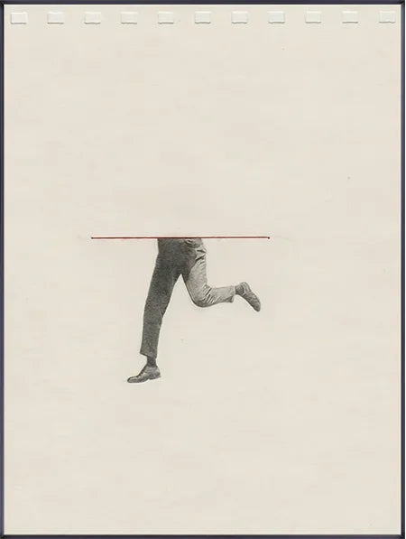 Illustration of a person running with a red line above them on a beige background