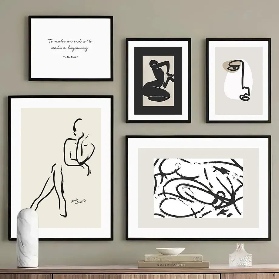 Abstract line art poster showing minimalist black and white face sketch – Nordic wall art by DArtano