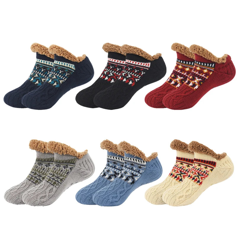 Warm men’s non-slip home socks with thick fleece lining