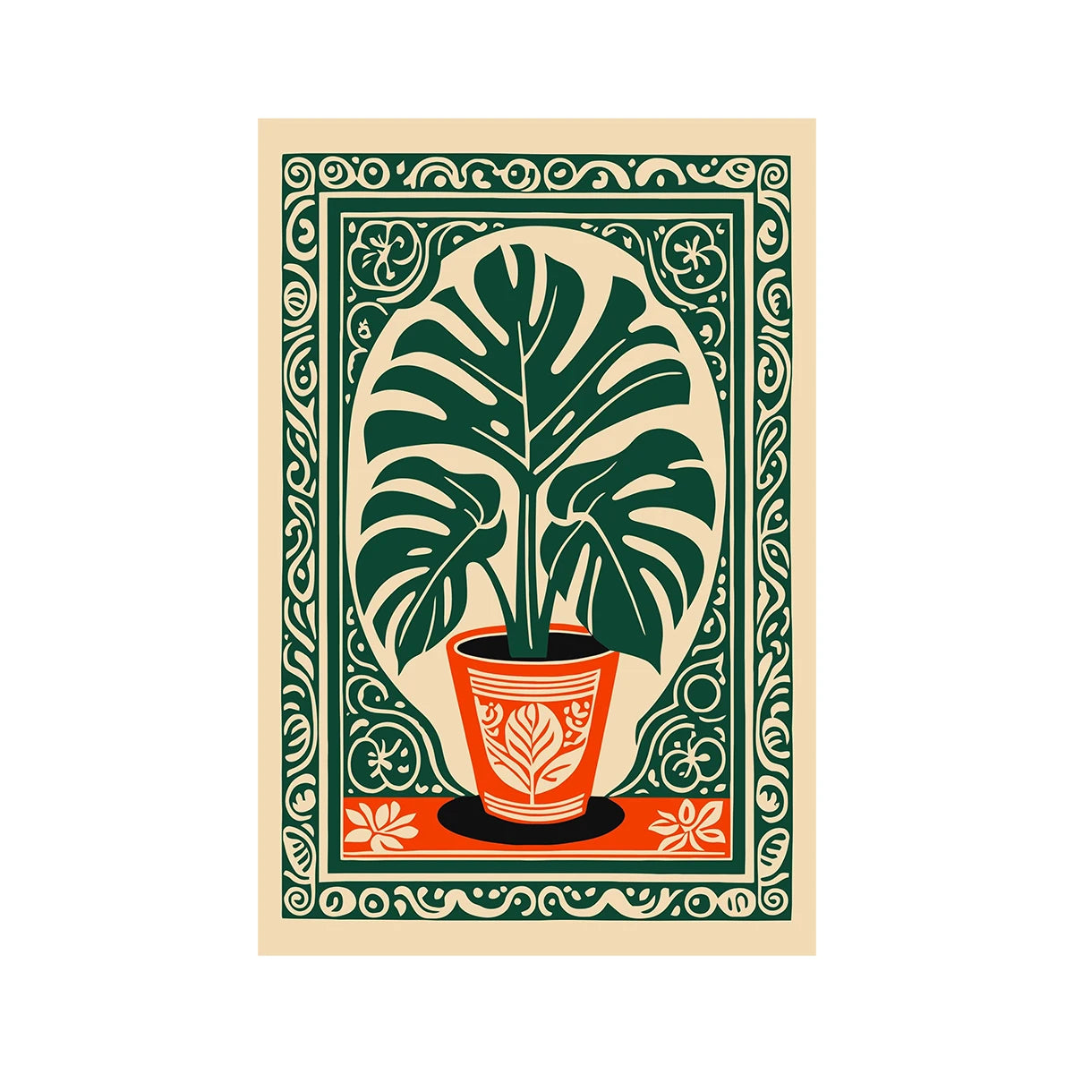 Decorative card with a potted plant design on a beige background