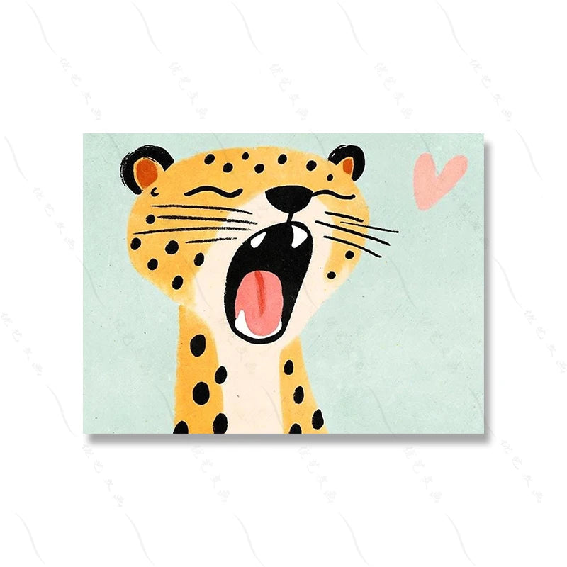 Cartoon leopard with a heart on a light blue background
