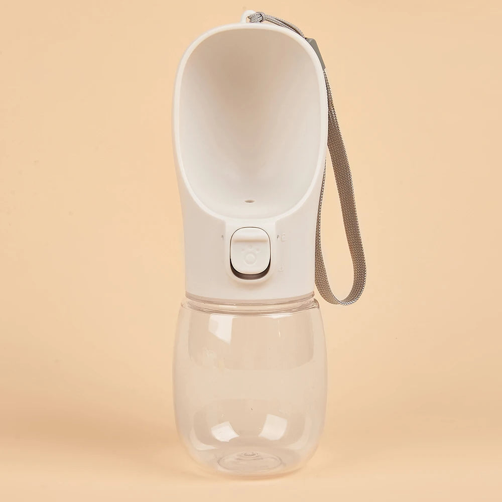 Portable pet water bottle with a beige background
