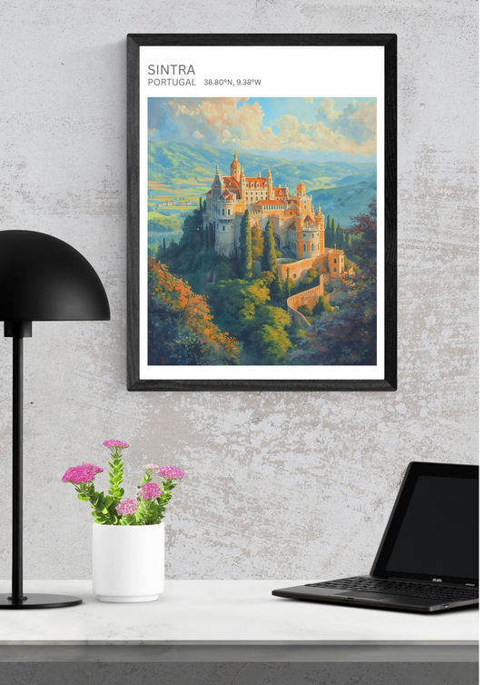 pena palace wall art in modern home office setting