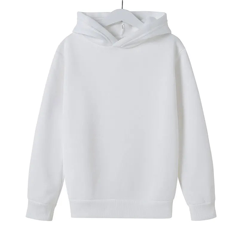 Children’s hoodies in white solid colour, displayed front view.