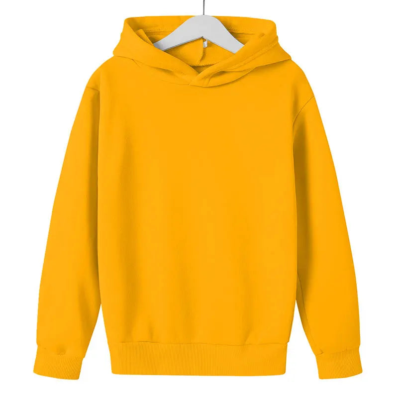 Children’s hoodies in yellow solid colour, displayed front view.