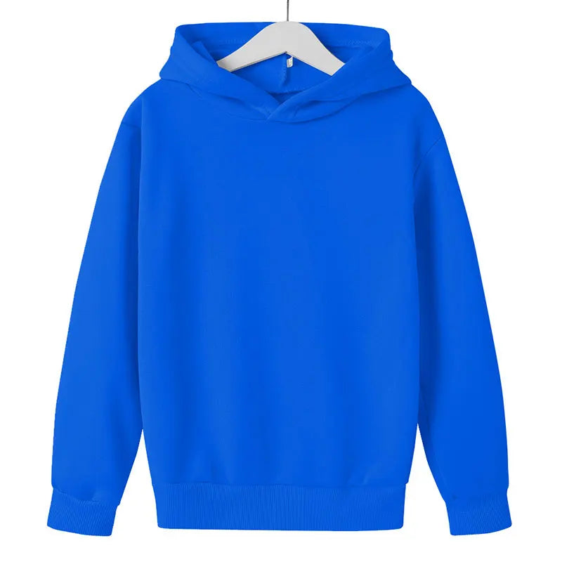 Children’s hoodies in solid blue colour, displayed front view.
