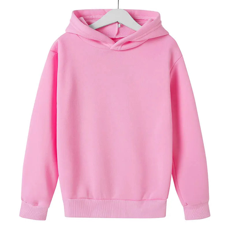 Children’s hoodies in solid pink colour, displayed front view.
