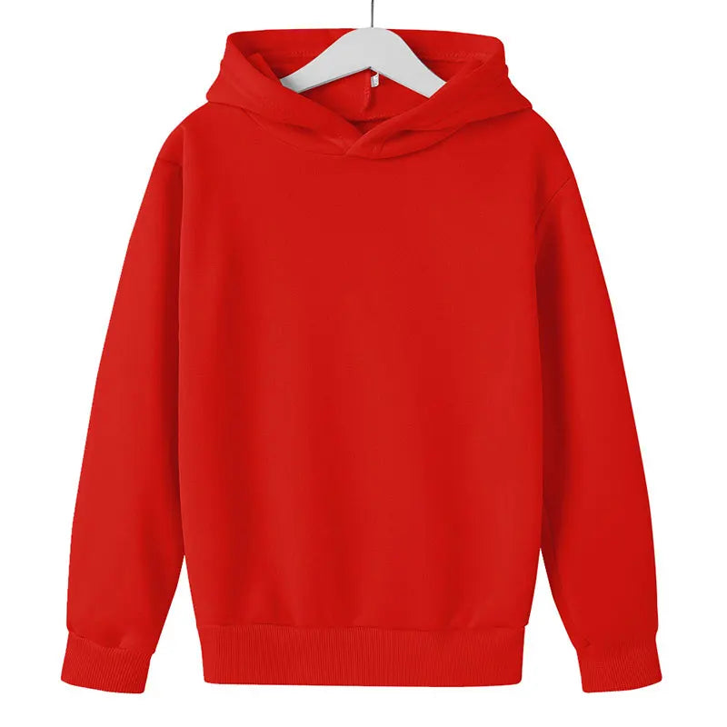 Red hoodie on a white hanger with a white background