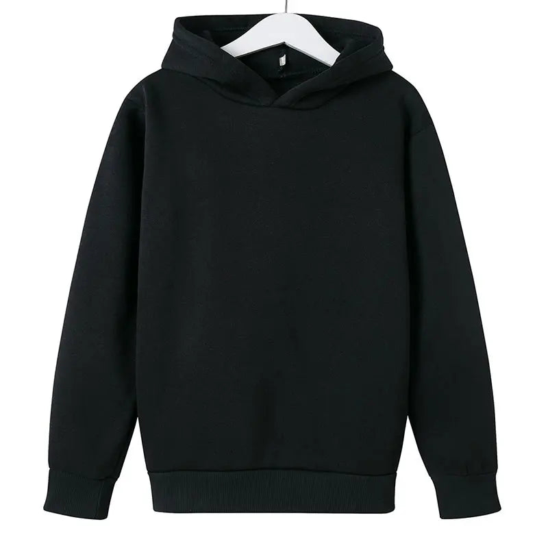 Children’s hoodies in black solid colour, displayed front view.
