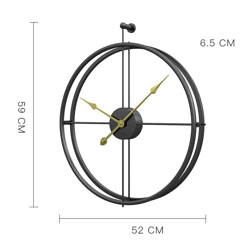 Wall clock with dimensions indicated on a white background
