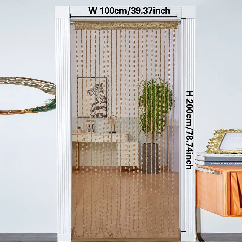 String curtain with dimensions displayed on a white background