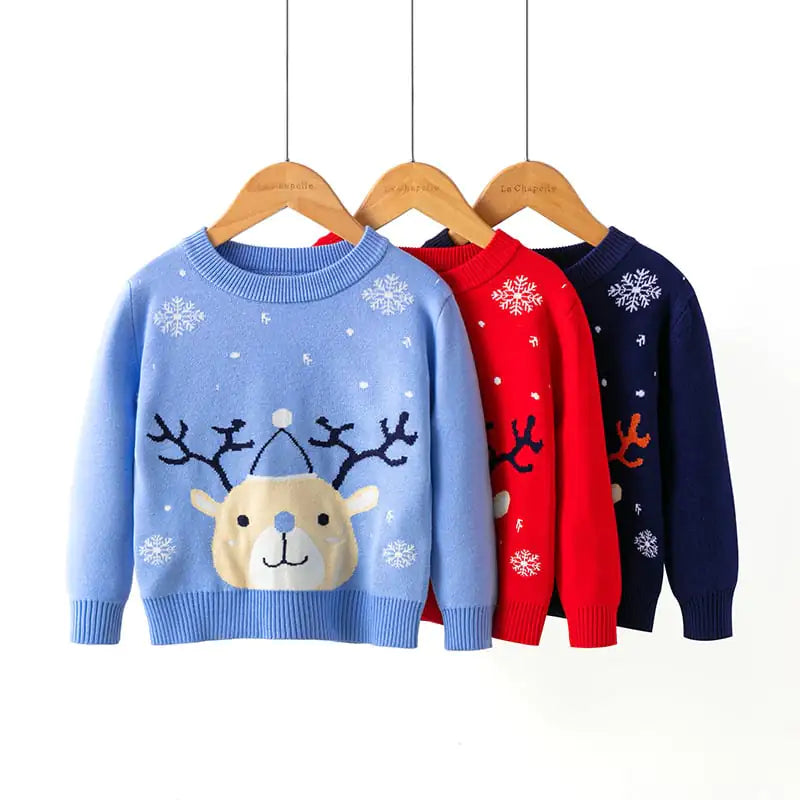 Christmas Snowflake Fawn Sweater for kids 100% cotton jumper with festive reindeer and snowflake design (100–140cm sizes)