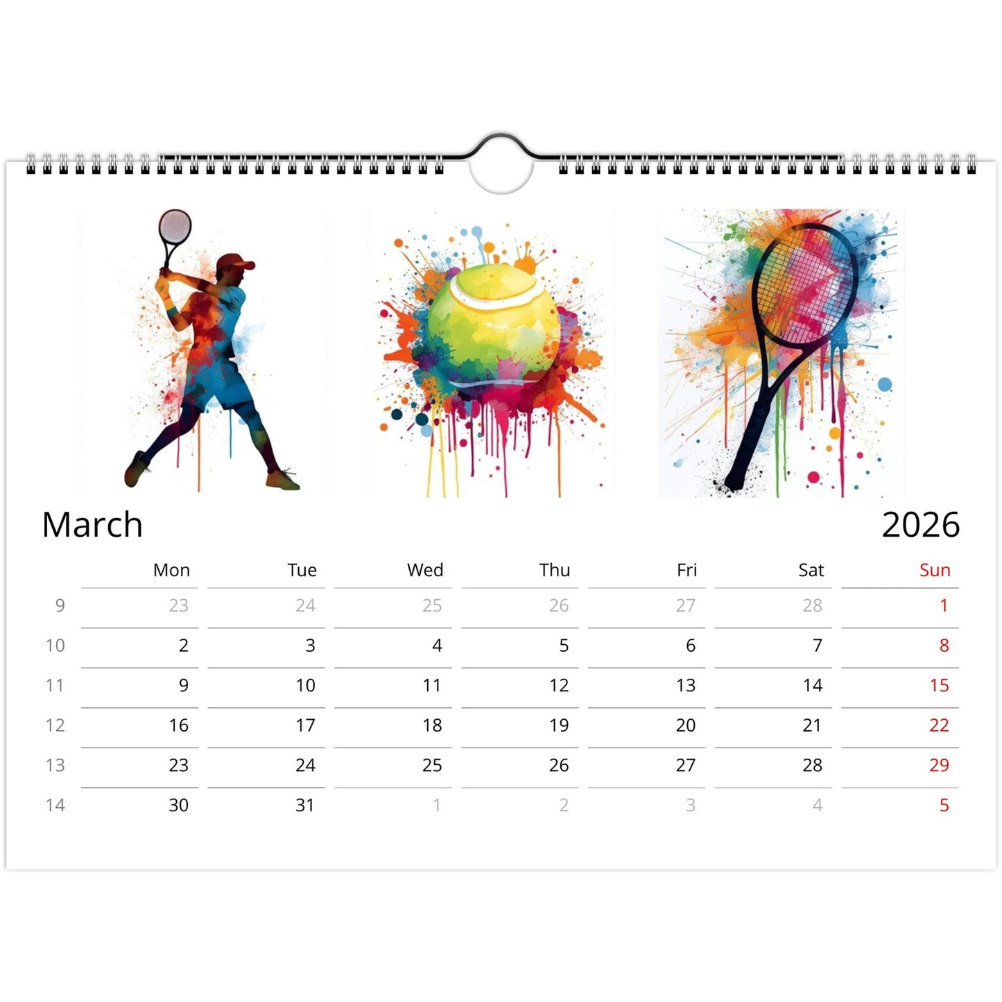 Abstract Sports Calendar 2026 -  12 Month Wall Calendar - Unique Gift for Sports Lovers