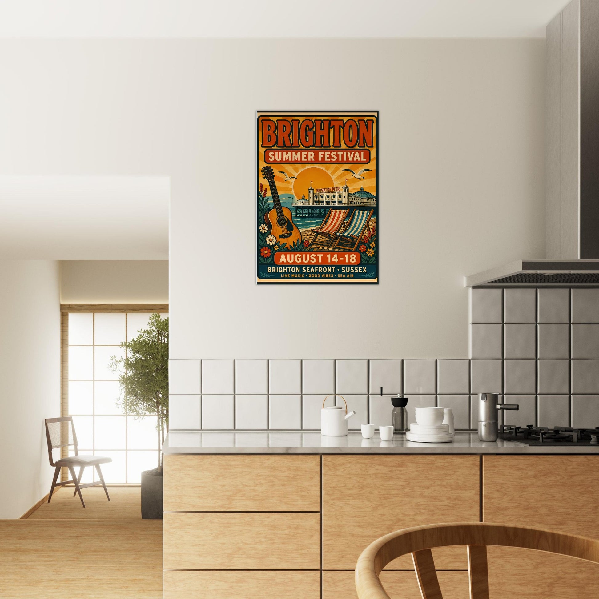 KITCHEN WITH Brighton Summer Festival poster ON WALL