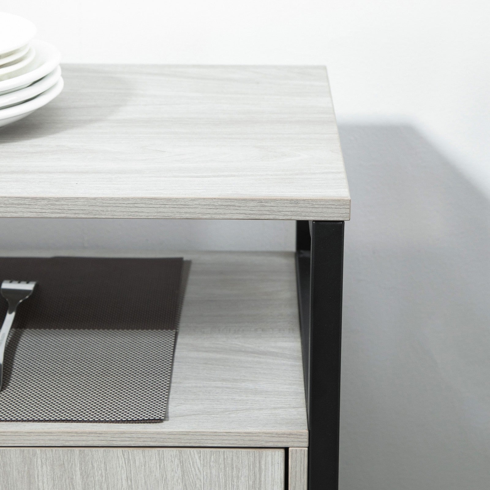 Modern Sideboard, Storage Cabinet with Adjustable Shelves Steel Frame Light Grey