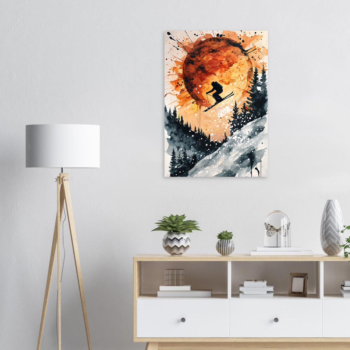 Sunset Ski Jump Poster - Abstract Winter Sports Wall Art