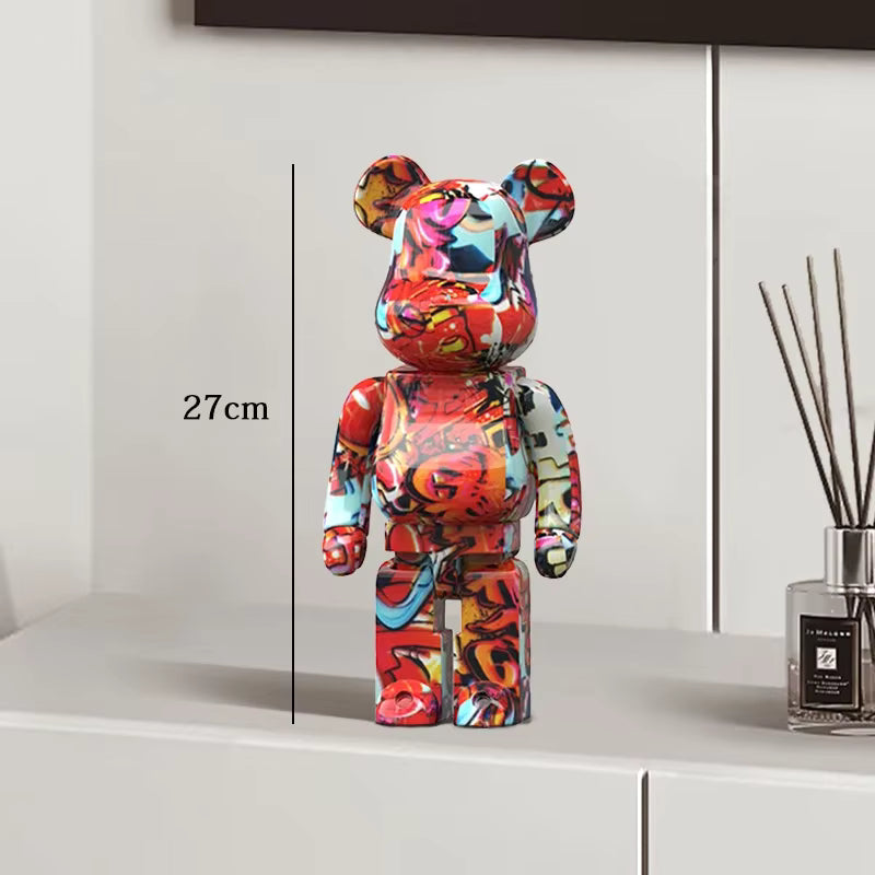Graffiti Bear Resin Statue Decor | Modern Colourful Bear Ornament 27cm