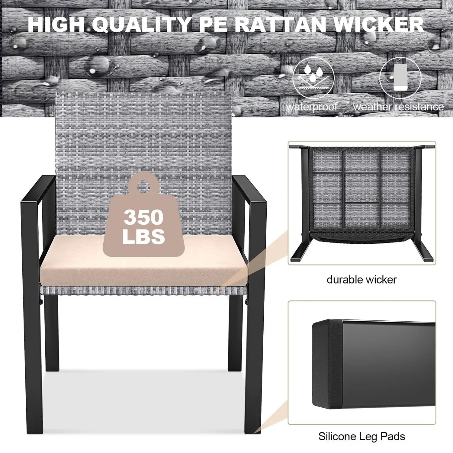 Garden Furniture Set Outdoor Corner Sofa Couch 4Pcs Handwoven Rattan Patio Conversation Set, Cushions and Glass Table