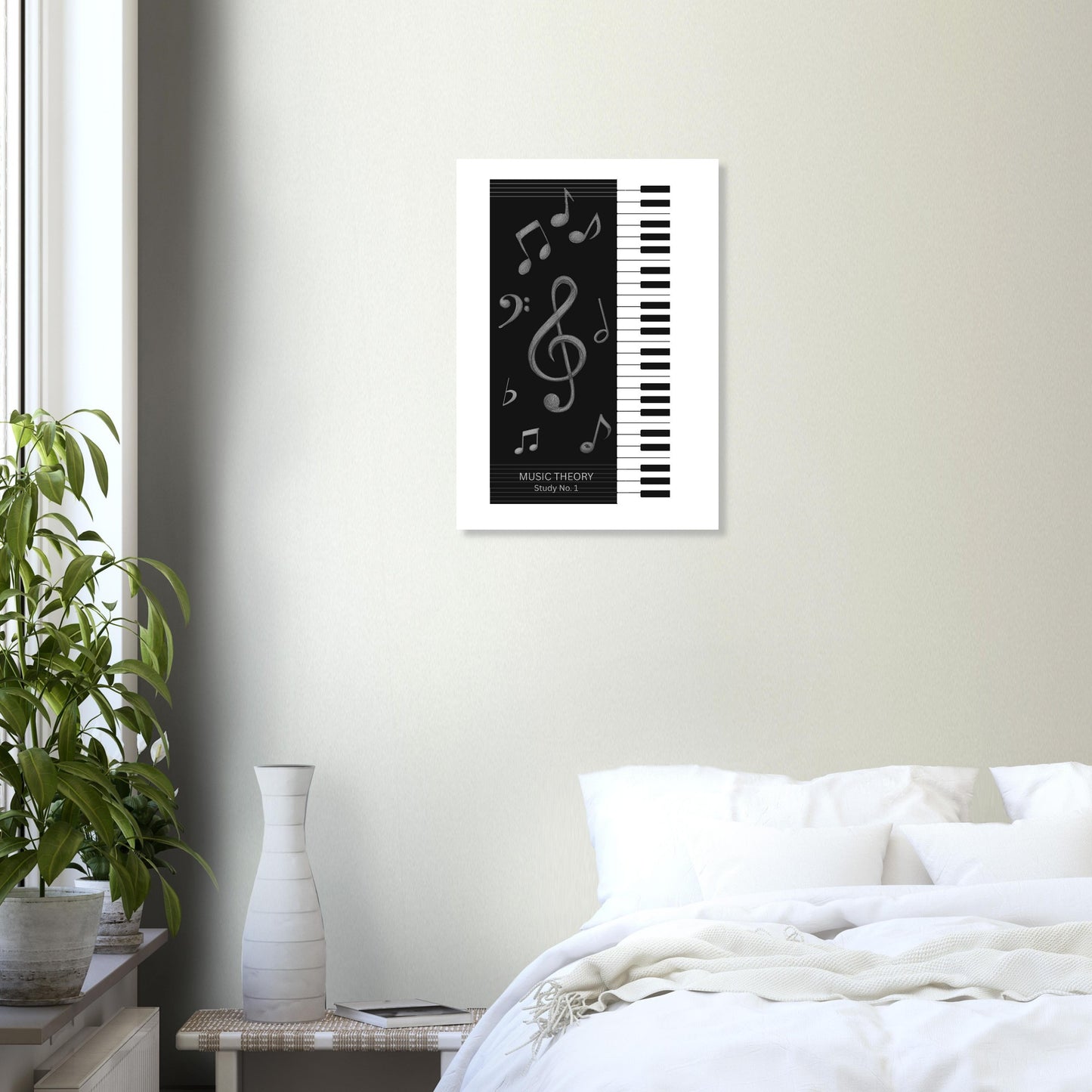 Minimalist piano keys wall art poster in modern home office decor