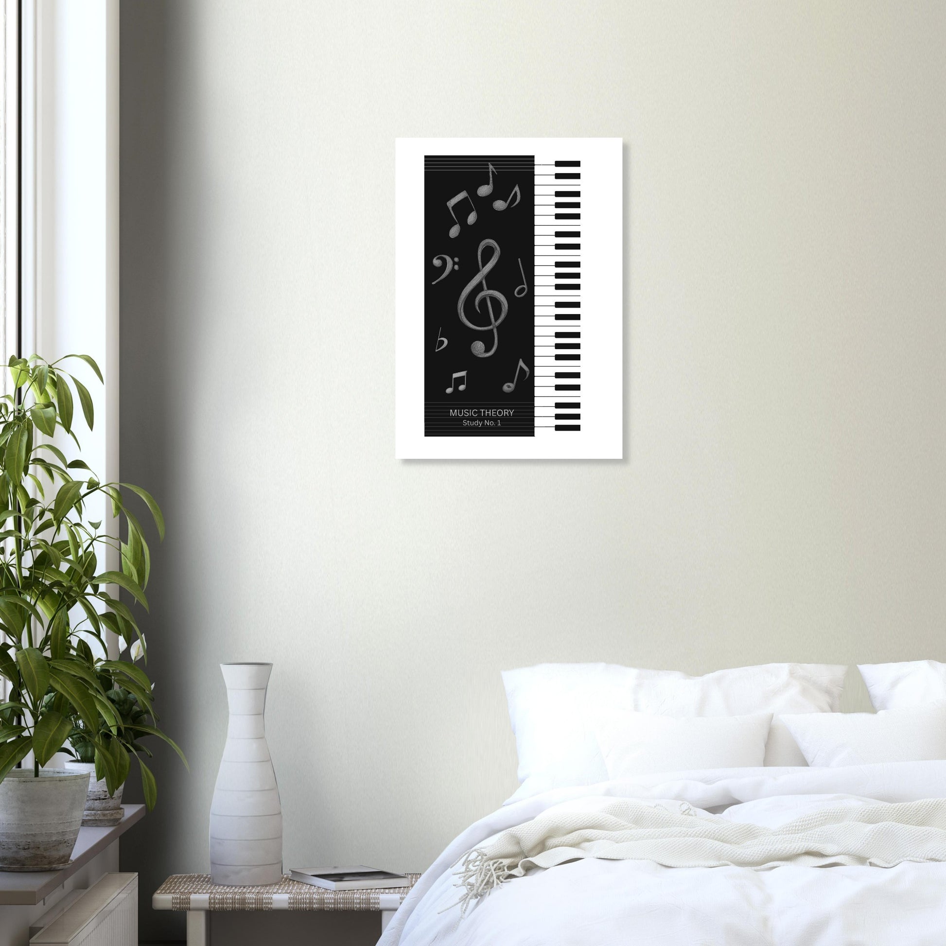 Minimalist piano keys wall art poster in modern home office decor