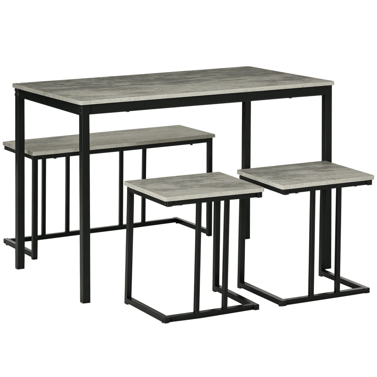 Dining Table Set, Concrete Effect Kitchen Table and Chairs for 4 People, Grey