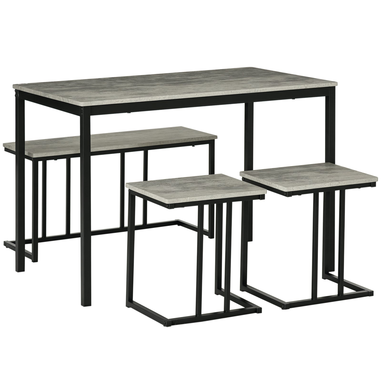 Dining Table Set, Concrete Effect Kitchen Table and Chairs for 4 People, Grey