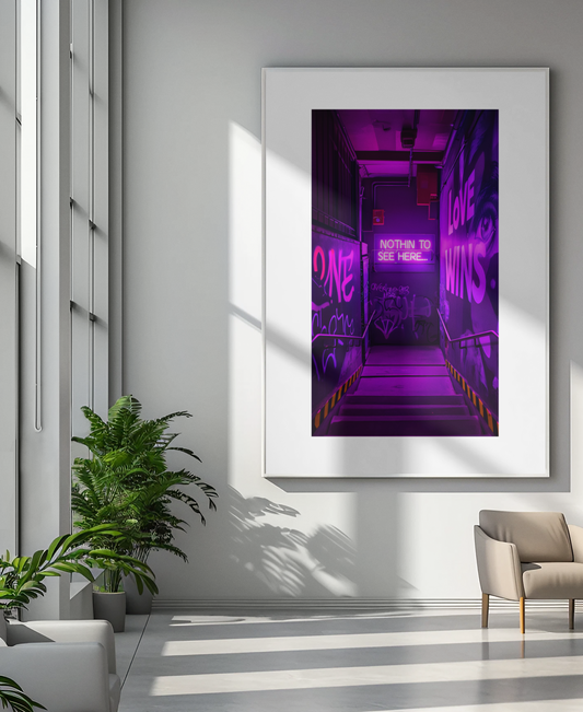 Neon Alleyway Graffiti Art Poster - Bold Urban Wall Art for Modern Spaces