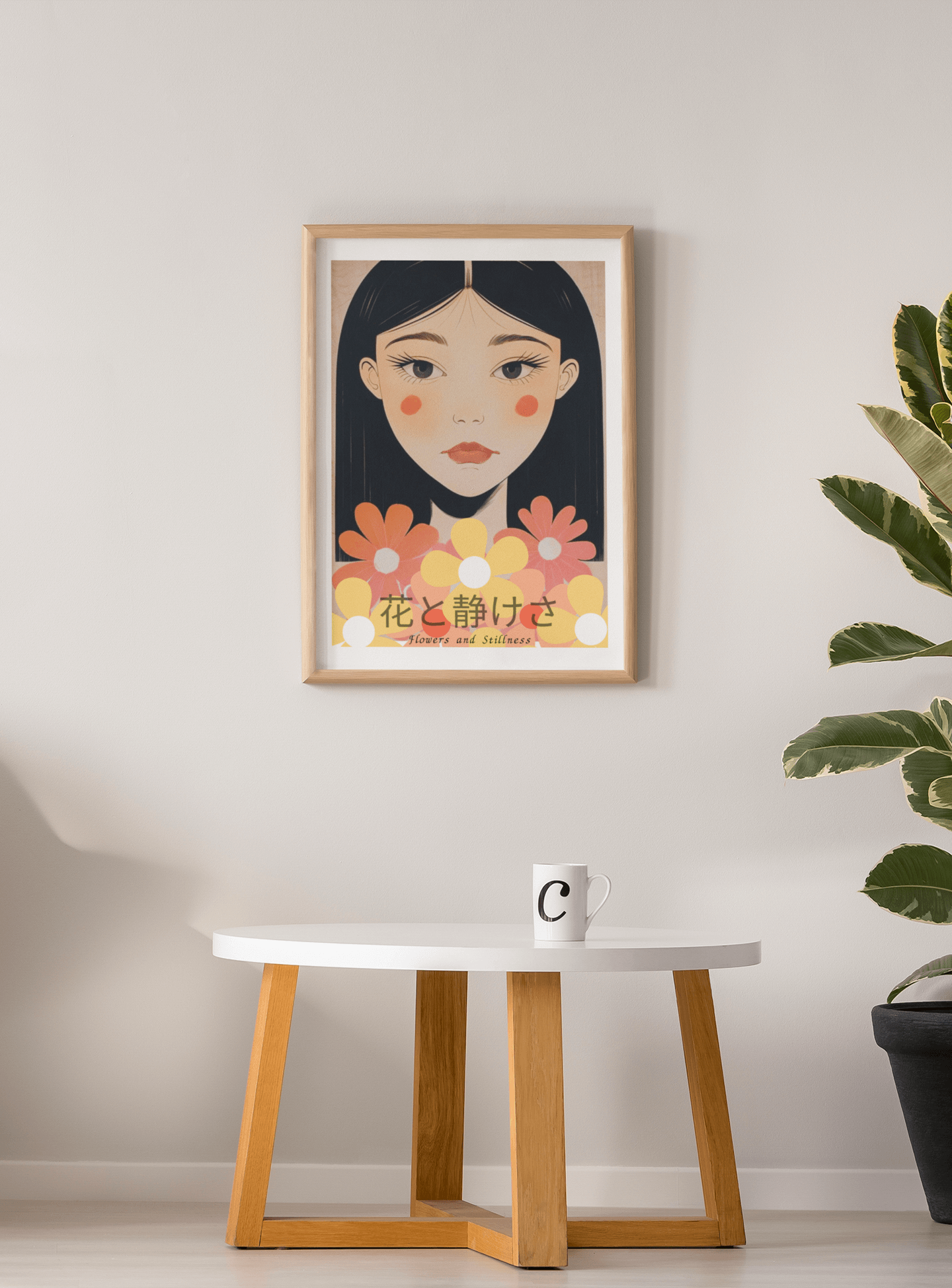 Flowers & Stillness: Japanese Portrait Art Print - Stunning Matte Poster for Home Decor