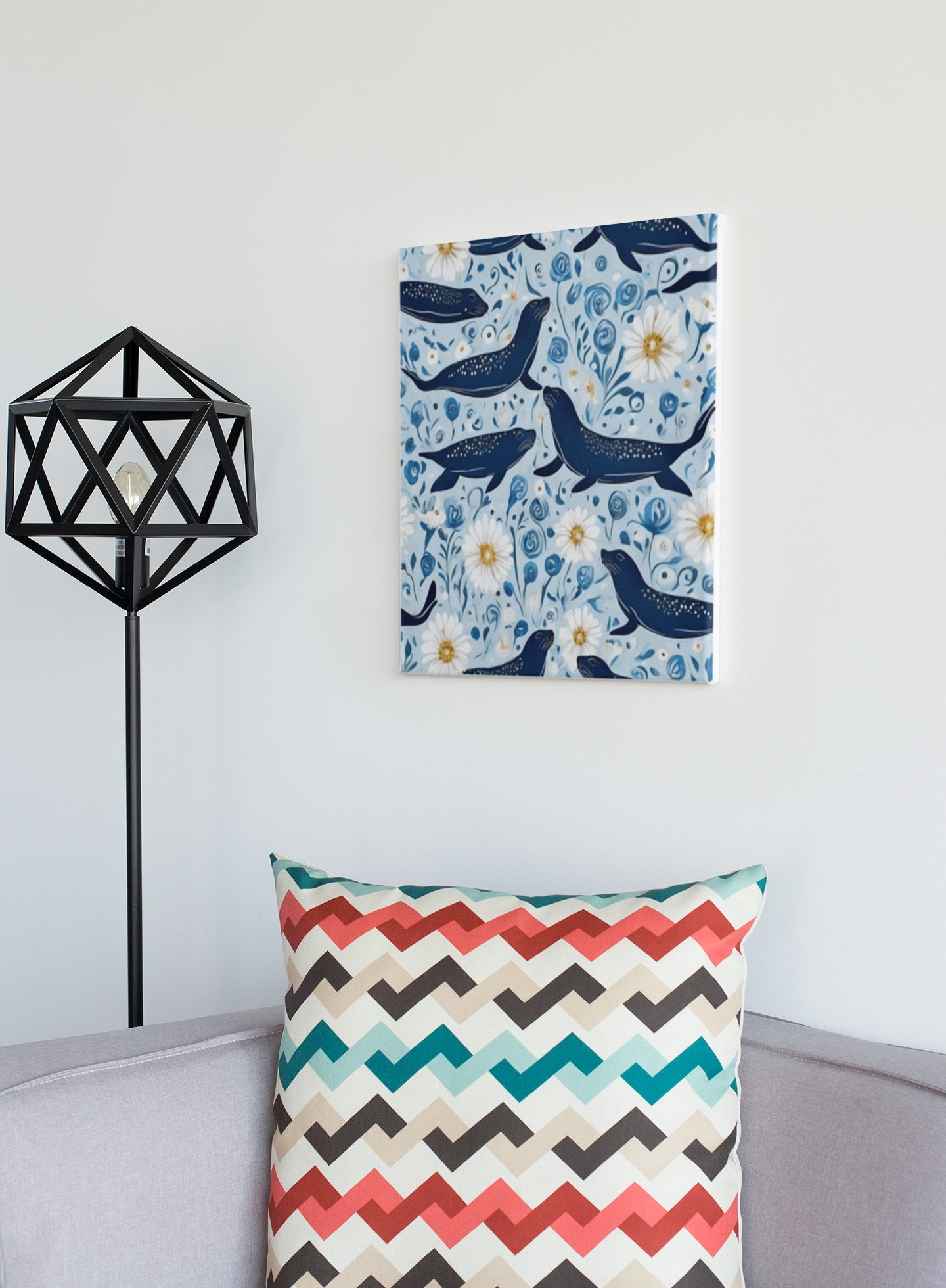Whimsical Seal and Daisy Art Print - Coastal Nature Wall Art, Framed Poster, Ready to Hang