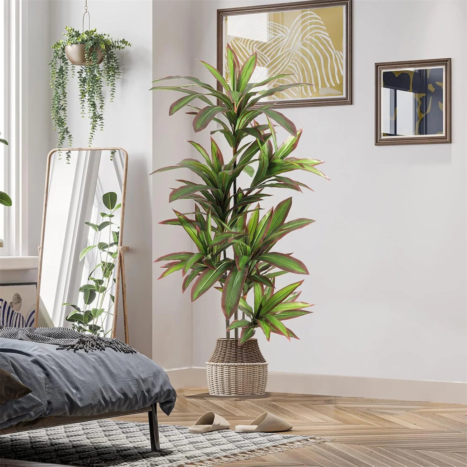 Tall 120cm artificial dracaena plant in woven pot