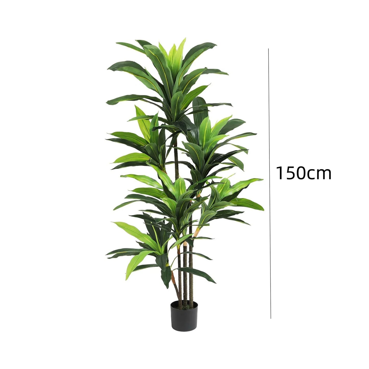 Potted artifical plant with a measurement of 150cm on a white background