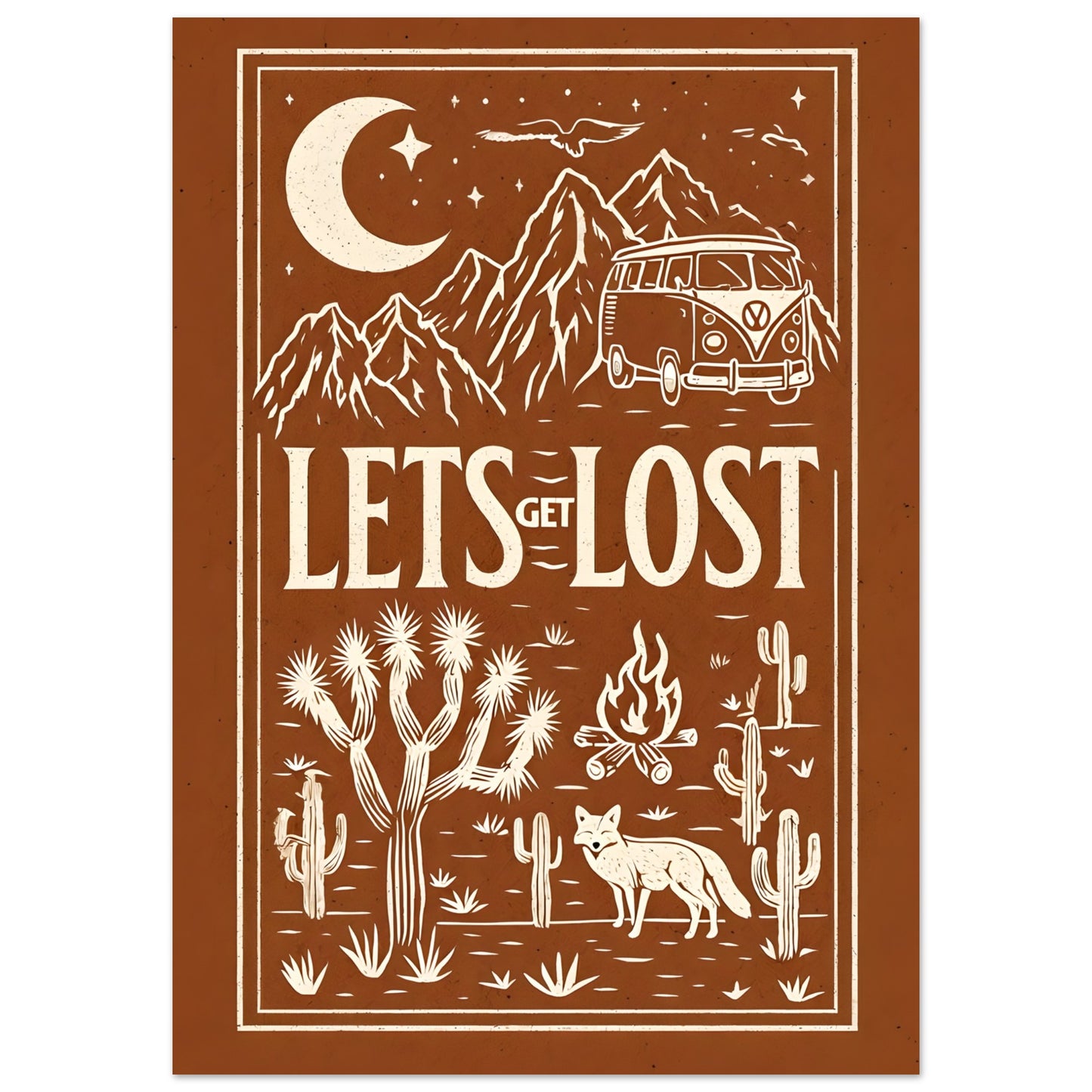 Let’s Get Lost Poster – Retro Travel Wall Art – Wanderlust Camper Van Print