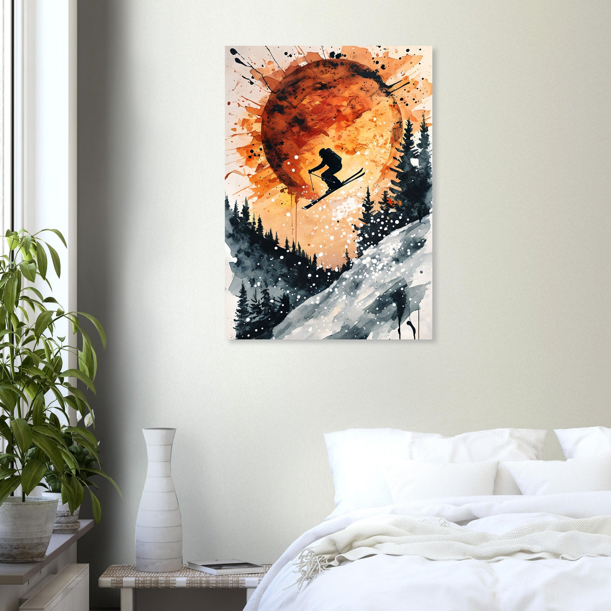 Sunset Ski Jump Poster - Abstract Winter Sports Wall Art
