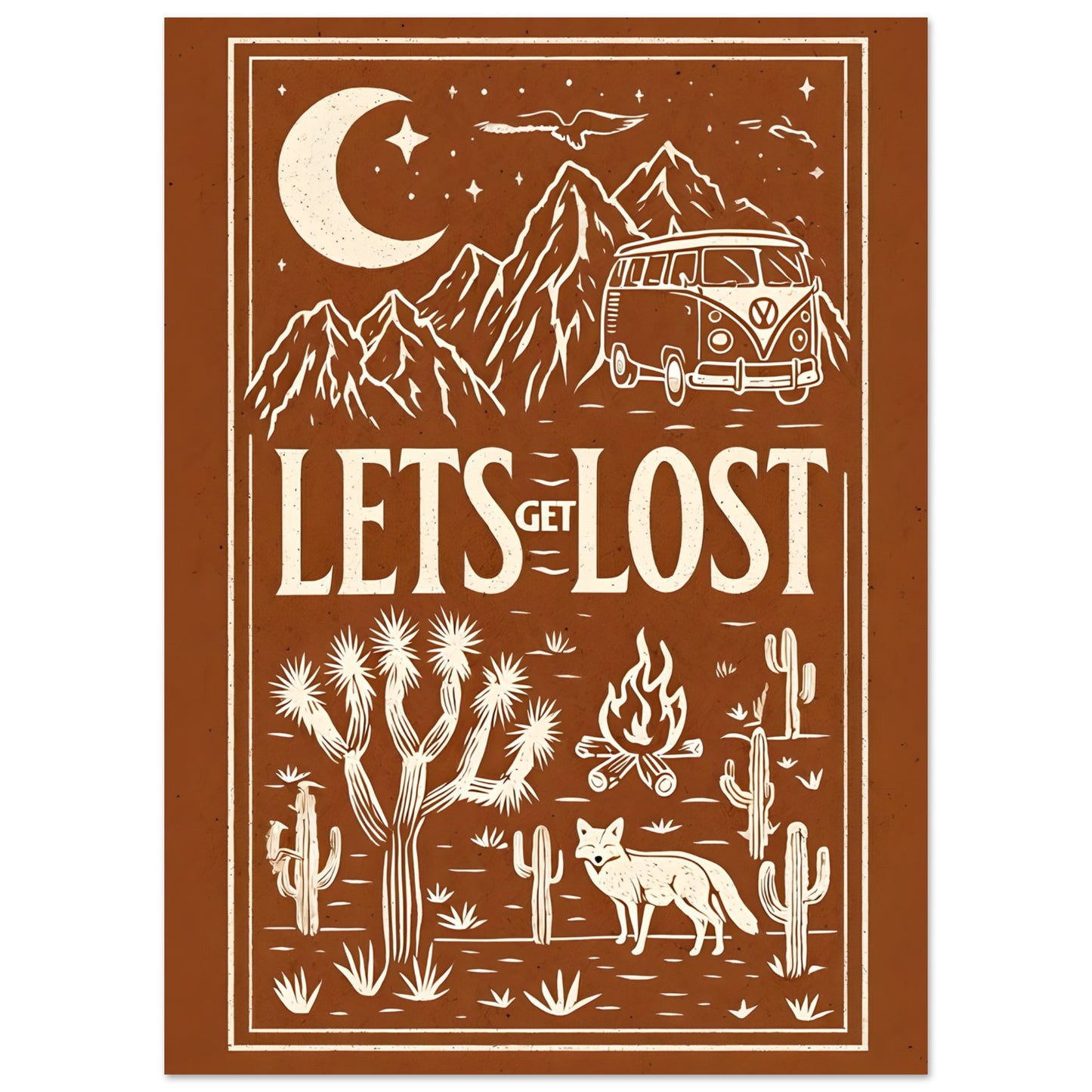 Let’s Get Lost Poster – Retro Travel Wall Art – Wanderlust Camper Van Print