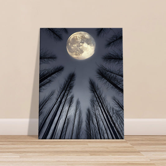 Canvas wall art featuring an ethereal night landscape with glowing full moon and silhouetted trees â€“ tranquil dÃ©cor for bedroom or meditation space